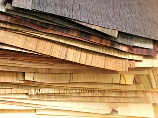 Stacked wood veneer sheets