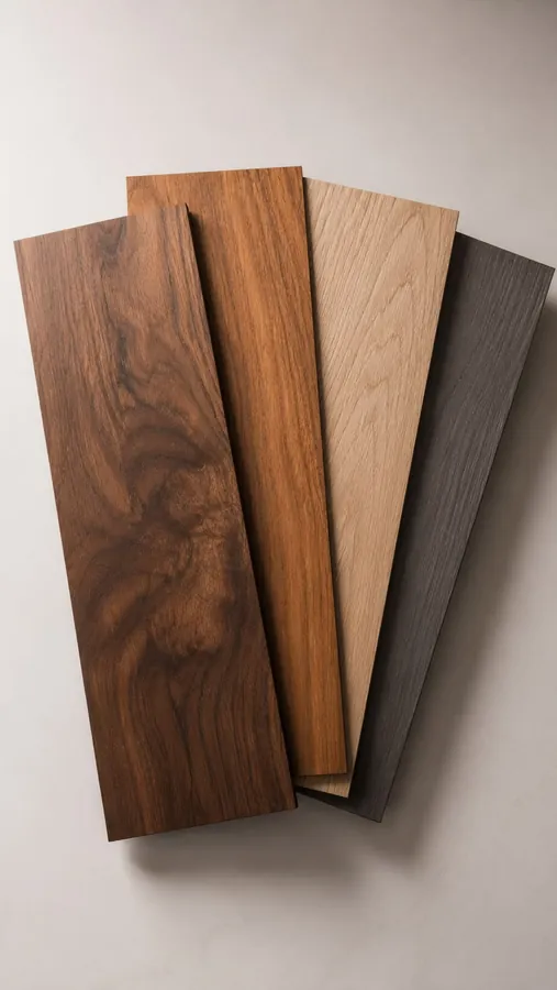 Walnut, teak and smoked veneer strips