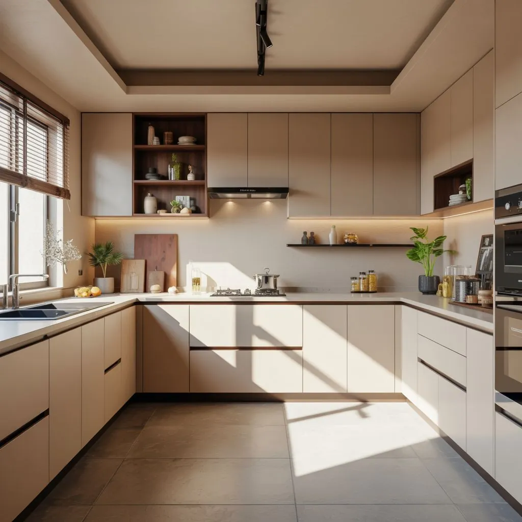 U-shaped kitchen with MDF cabinetry